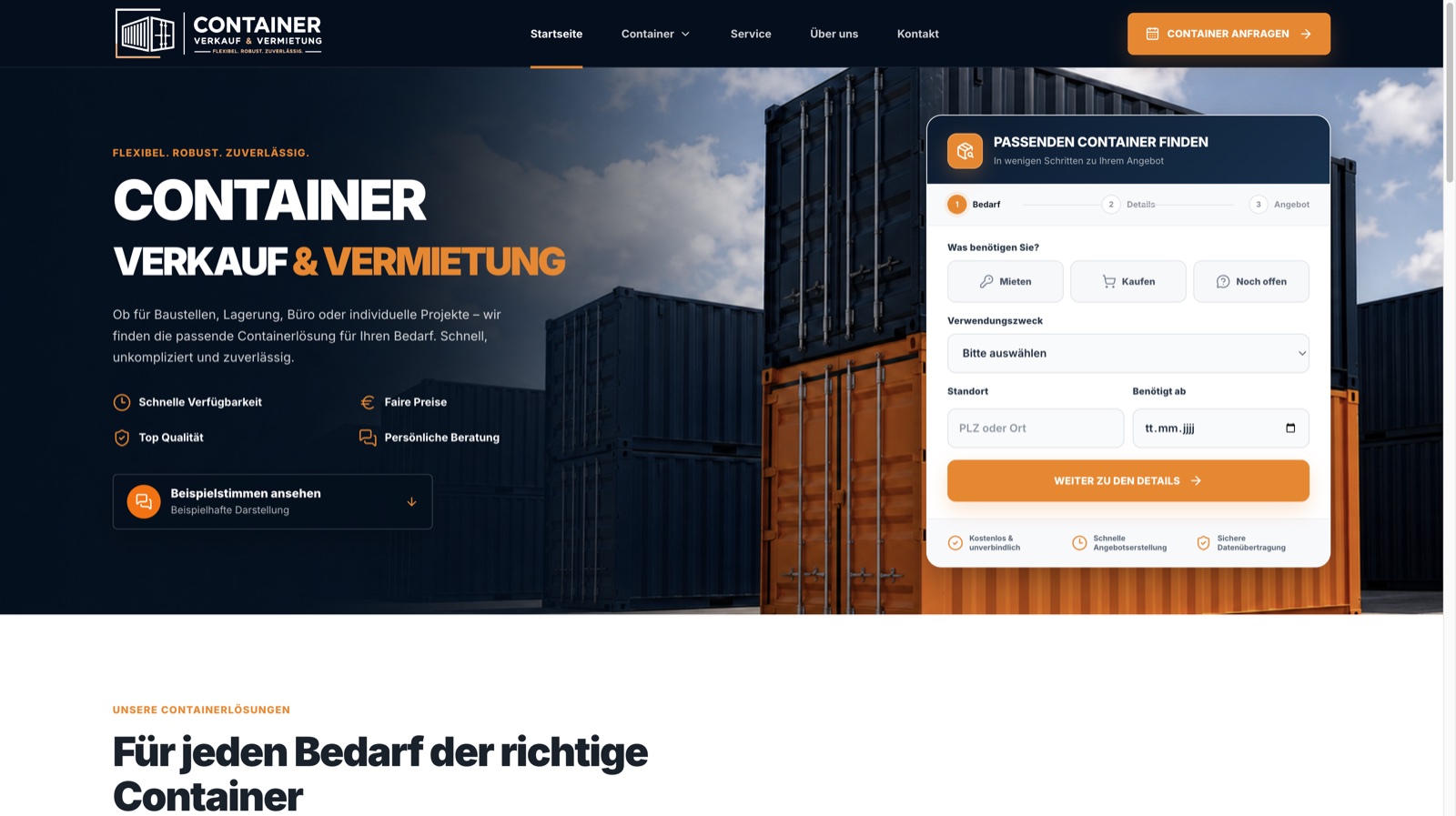 Screenshot der Website-Referenz Container Verkauf & Vermietung