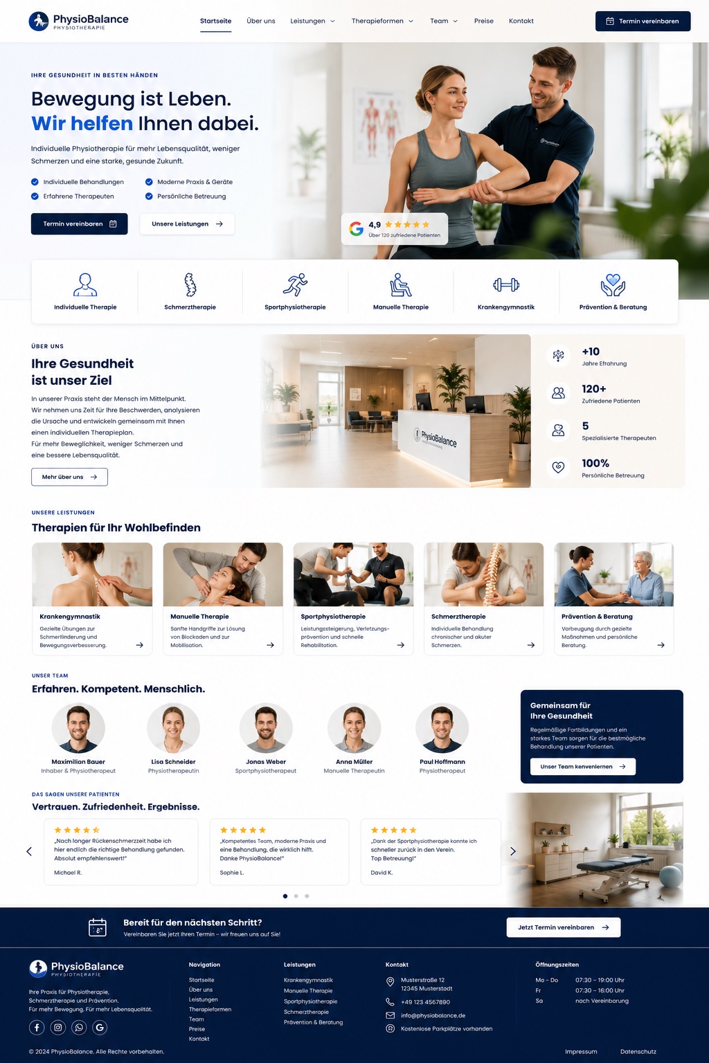 Screenshot der Website-Referenz PhysioBalance