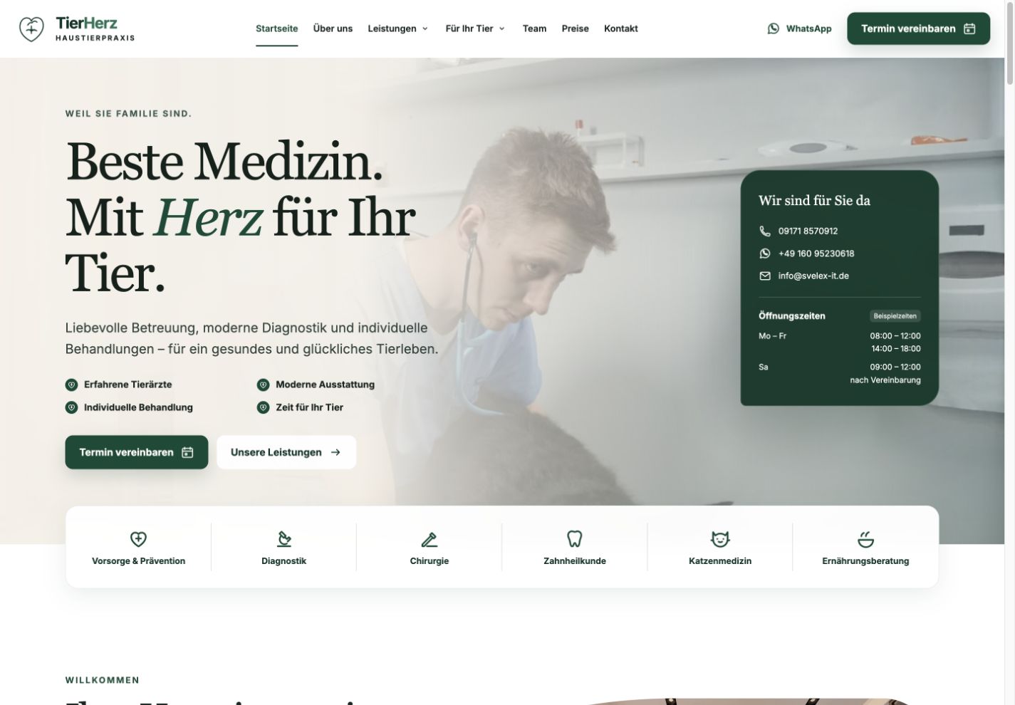 Screenshot des SVELEX-Beispielkonzepts TierHerz Haustierpraxis
