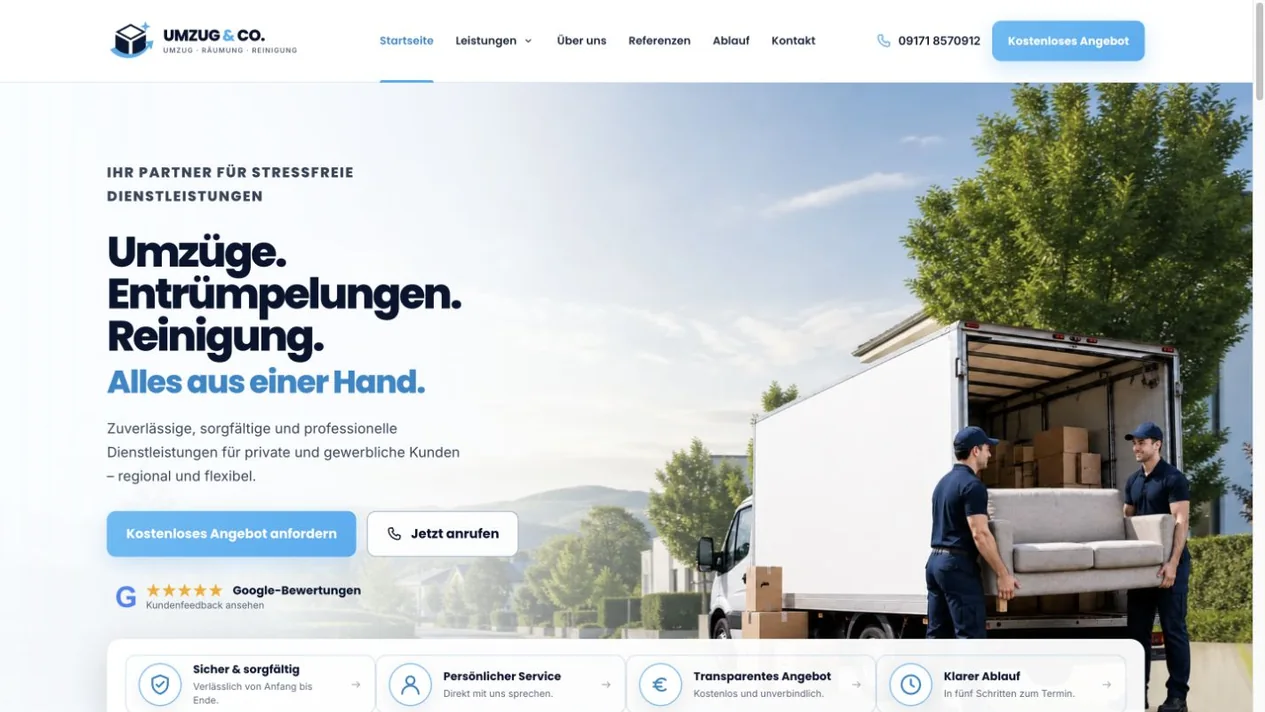 Screenshot der Website-Referenz Umzug & Co.